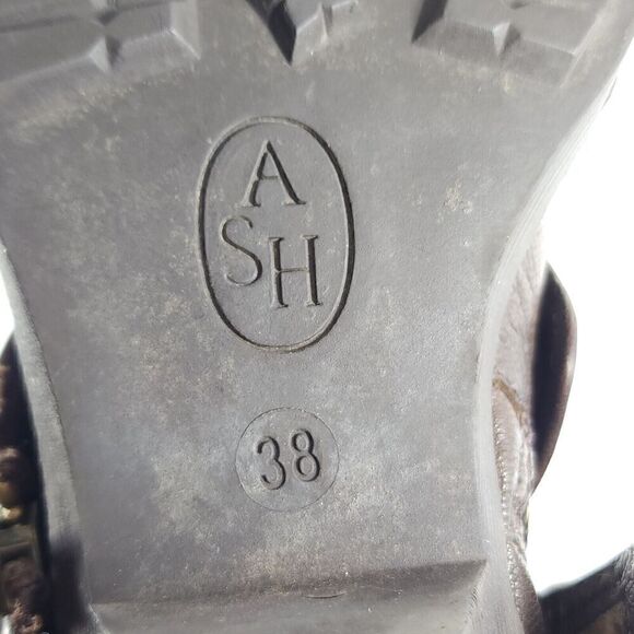 Ash Women's Tentation US7-7,5 Brown Leather Tall Side Zips Cone Heel Riding Boot - Picture 13 of 13